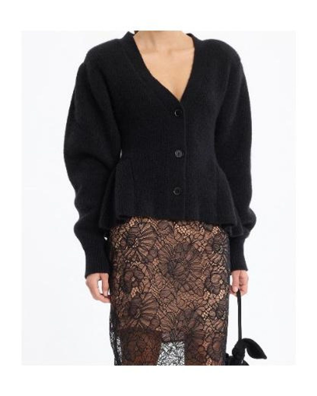 ROTATE BIRGER CHRISTENSEN Black Peplum Ruffled Knit Cardigan