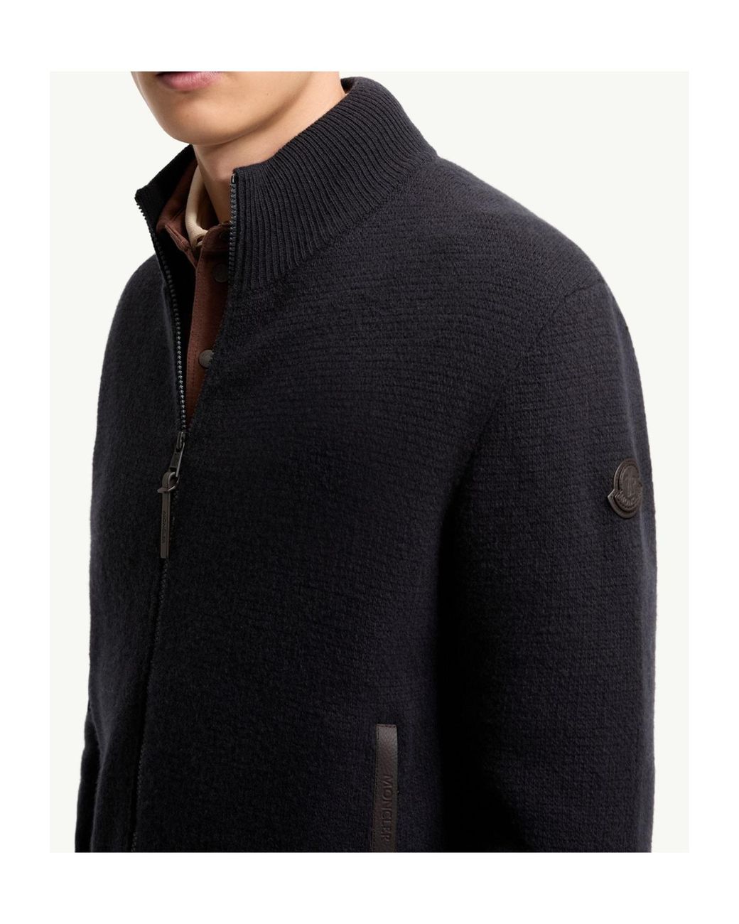Moncler Blue Wool Cashmere Blend Zip-Up Cardigan for men