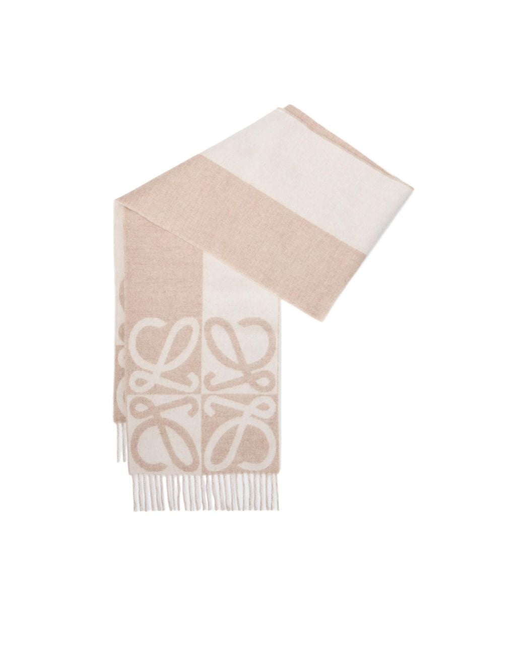 Loewe White Anagram Fringed Scarf