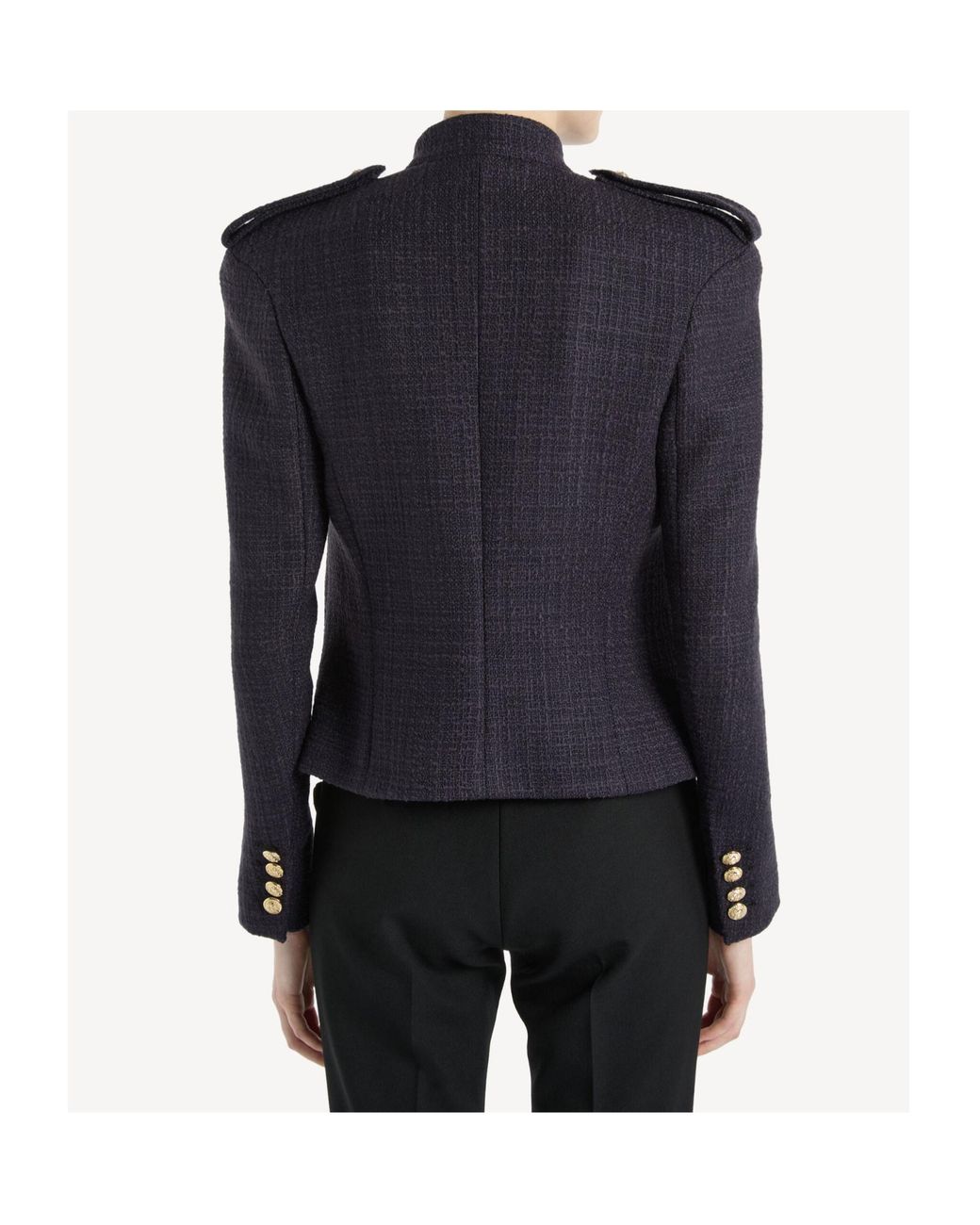 Balmain Blue Tweed Structured Double-Breasted Blazer