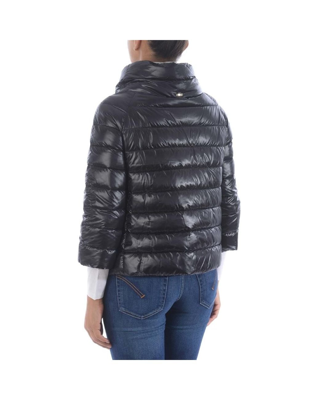 Herno Blue Three-Quarter Sleeve Quilted Down Jacket