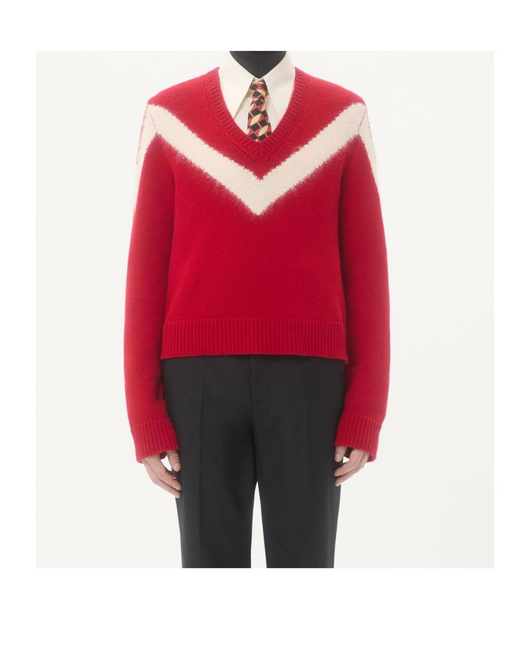 Valentino Red V-Neck Long-Sleeved Jumper for men