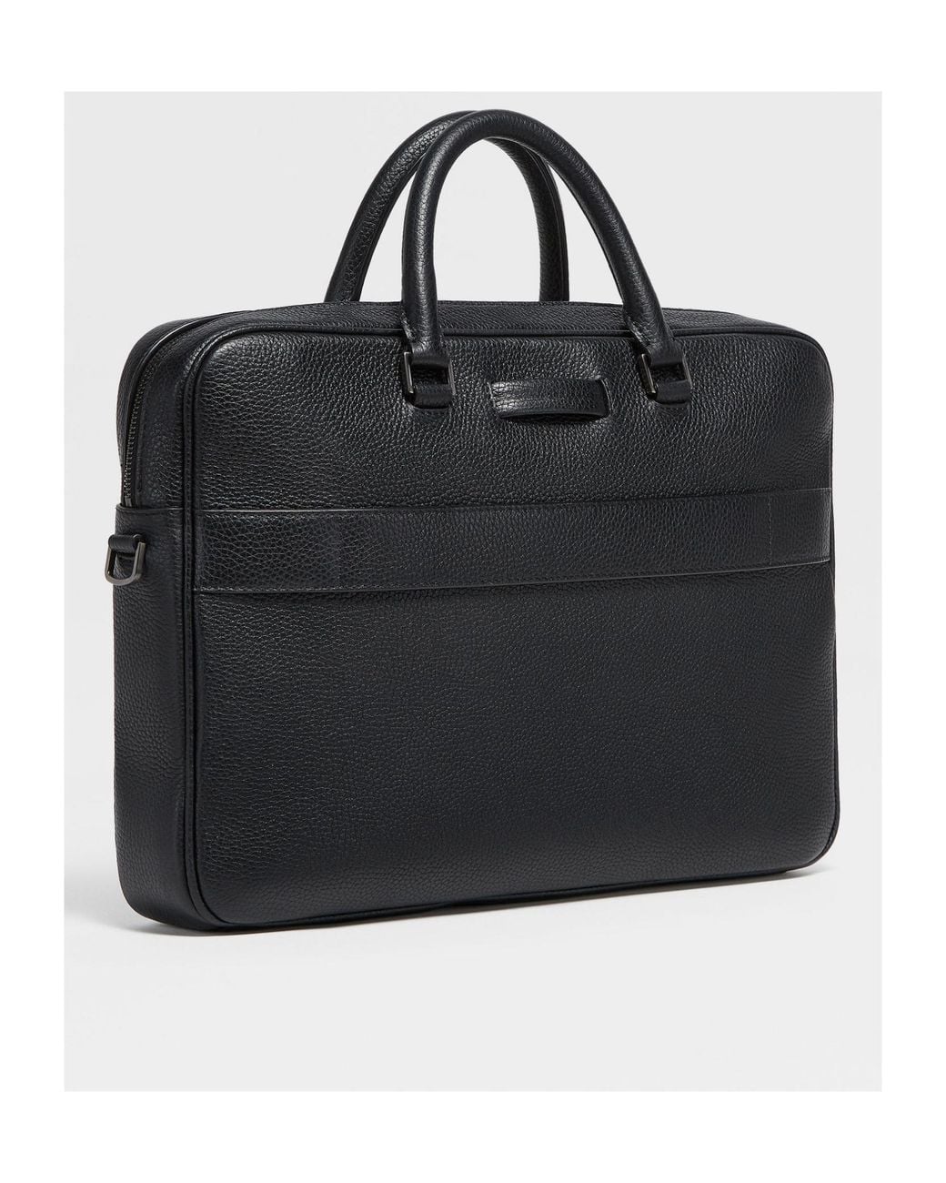 Zegna Black Edgy Logo-Lettering Leather Briefcase for men