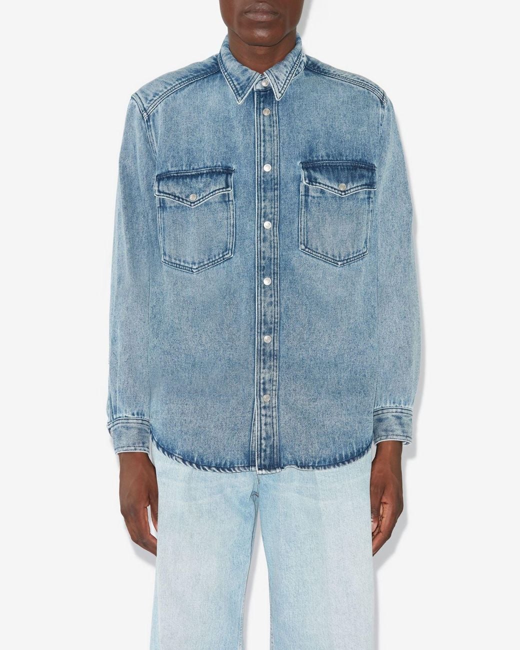 Isabel Marant Blue Long-Sleeved Button-Up Denim Shirt for men