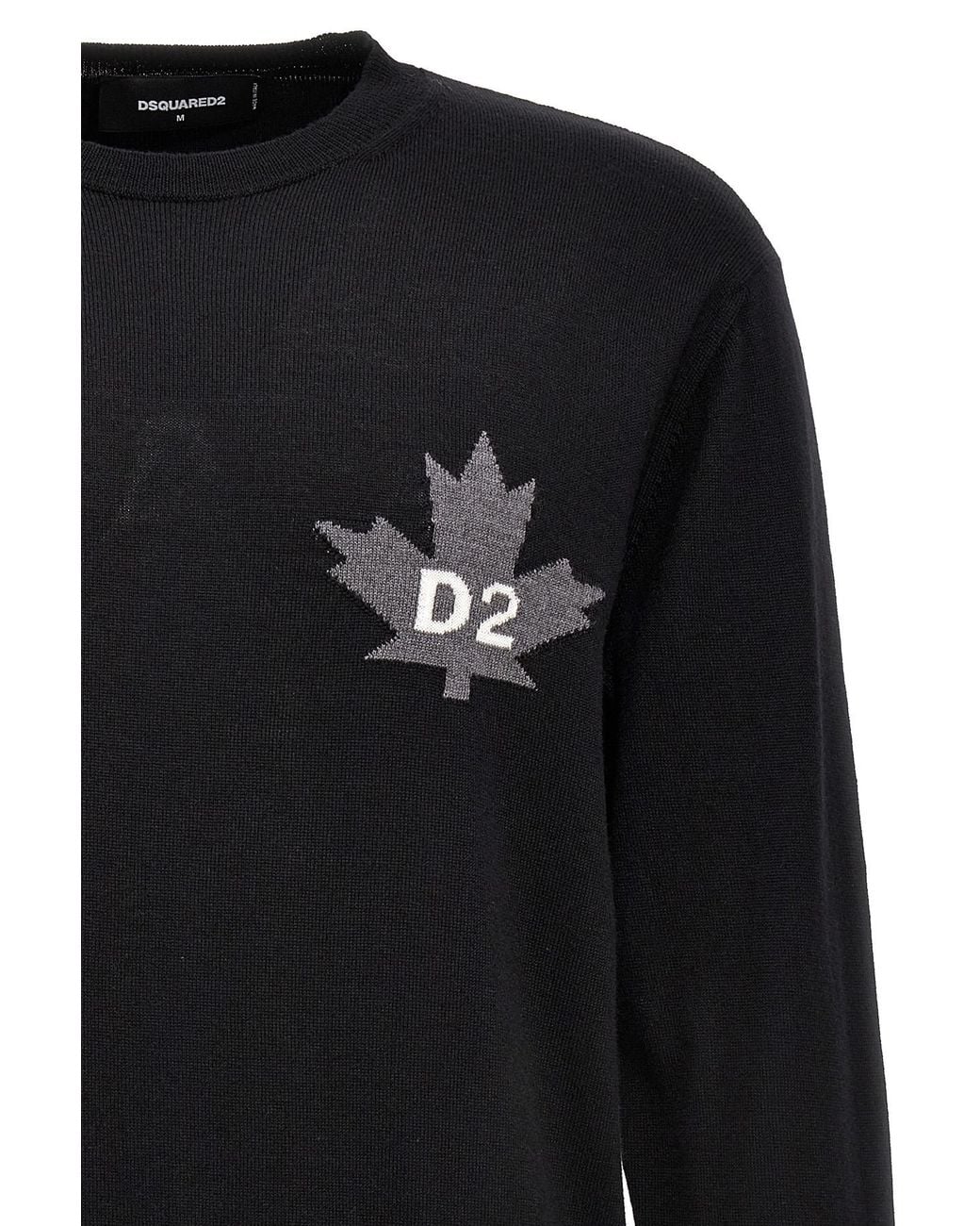 DSquared² Black Logo-Intarsia Crewneck Jumper for men