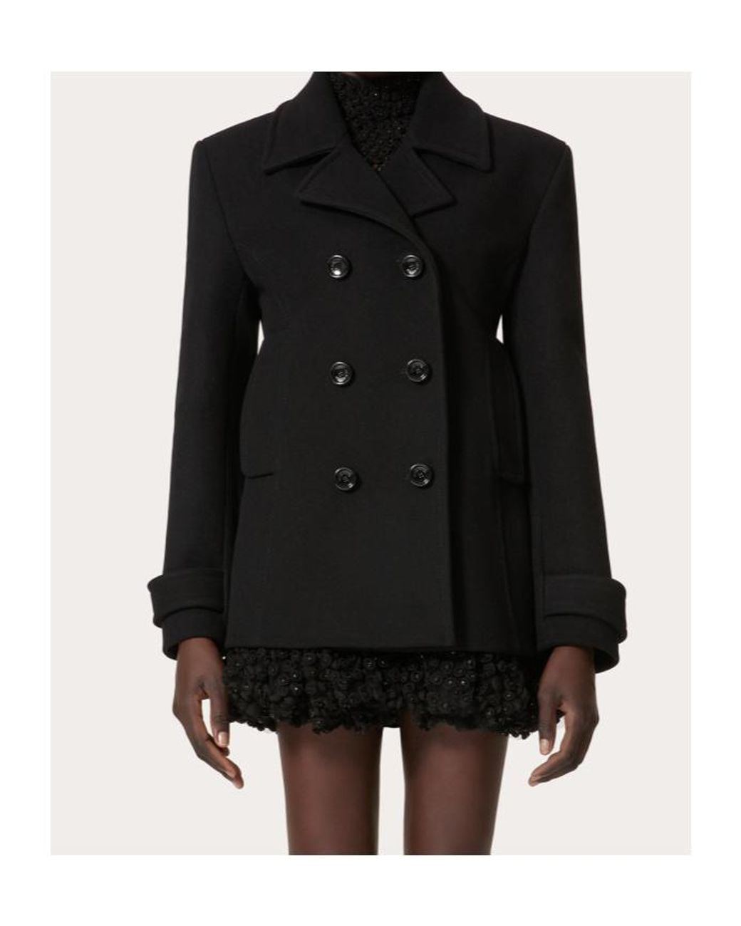 Valentino Black Double-Breasted Long-Sleeved Coat