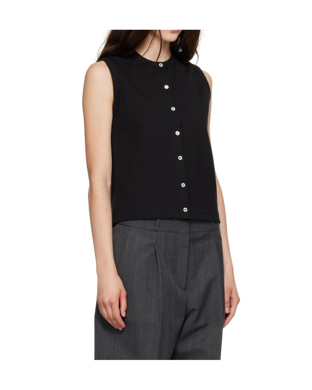 Flore Flore Black Button-Front Sleeveless Vest