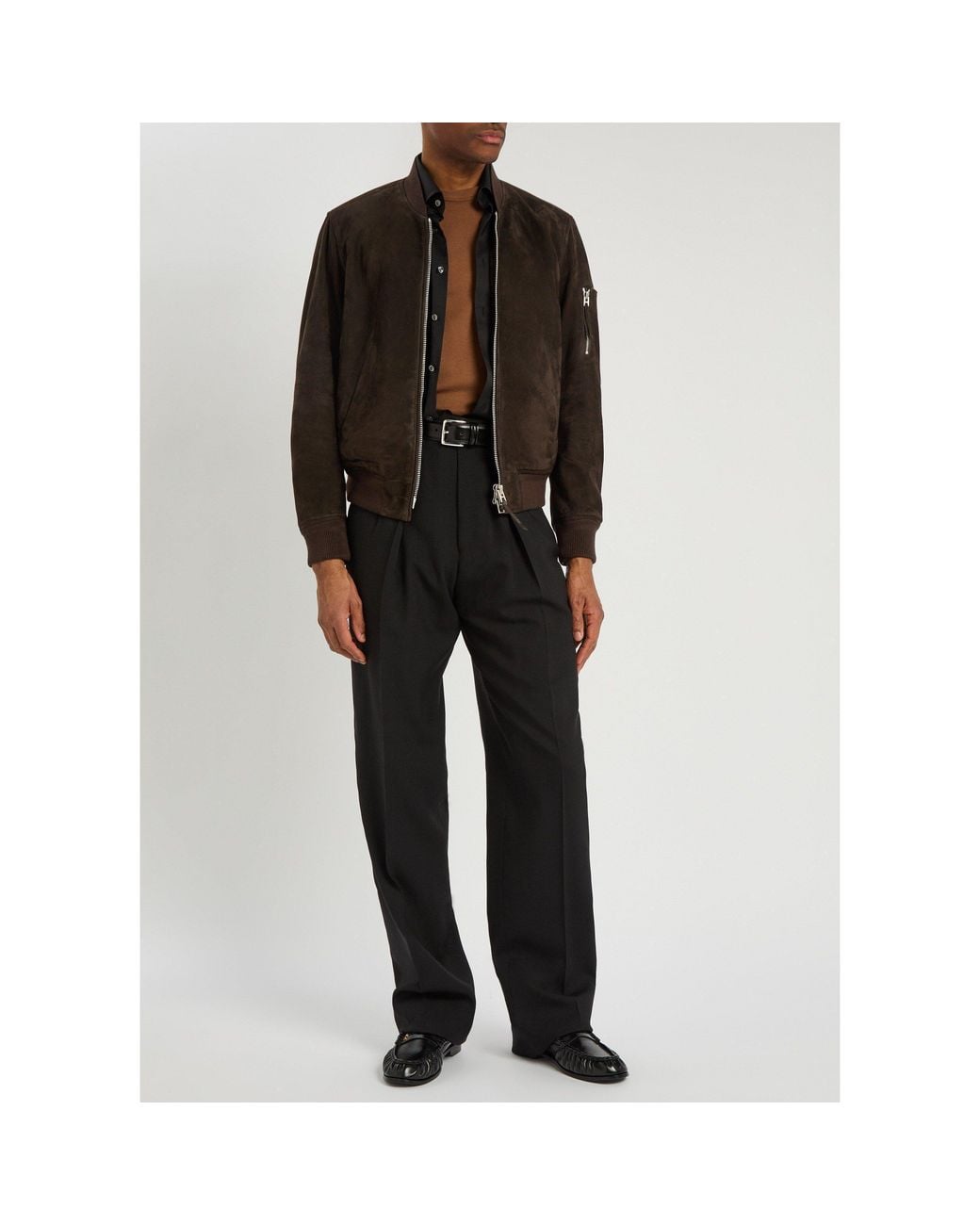 Tom Ford Black Stand-Collar Suede Pilot Jacket for men