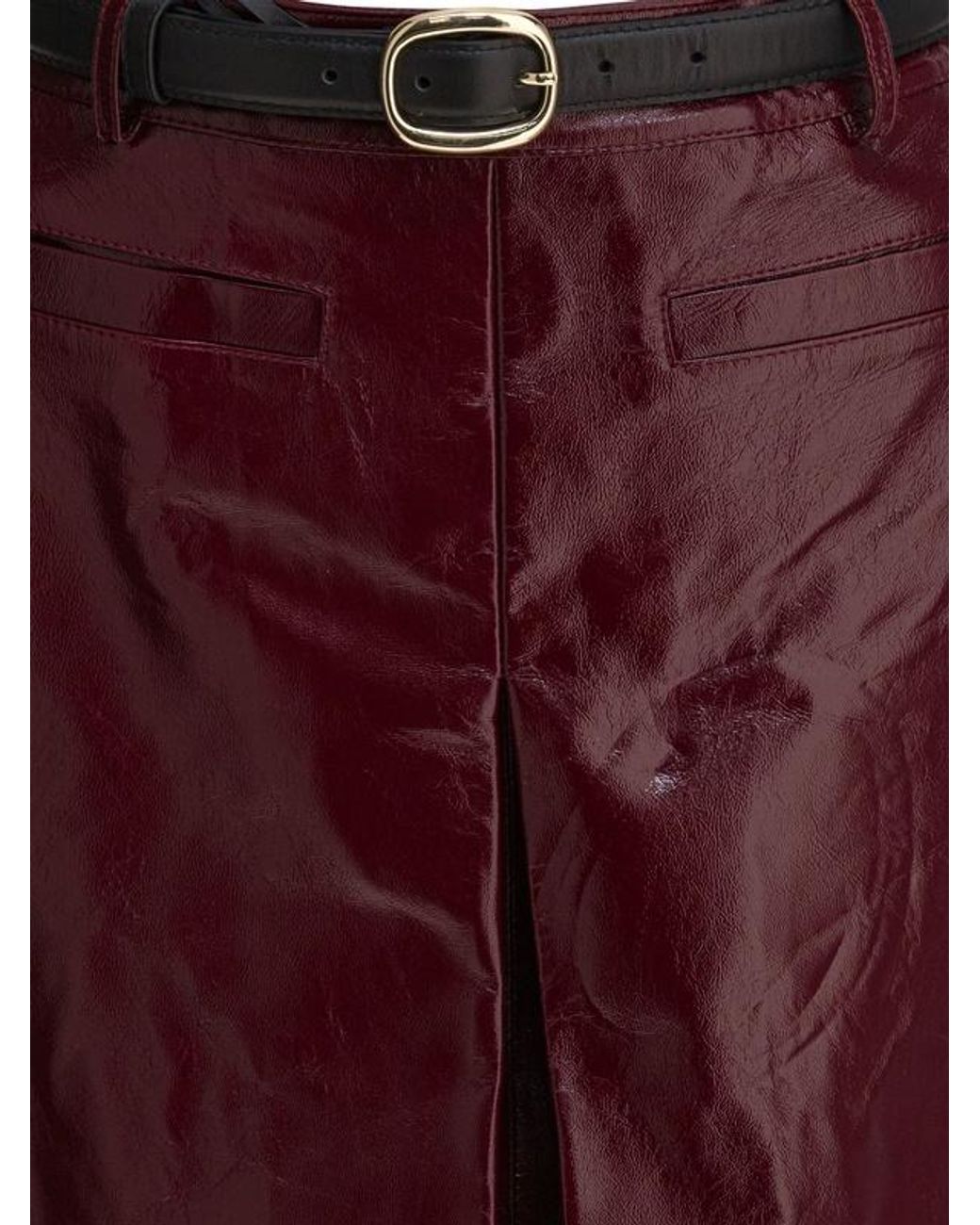 Self-Portrait Red Belted Leather Mini Skirt