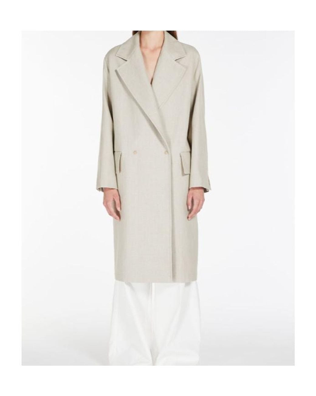 Max Mara White Double-Breasted Long-Sleeved Coat