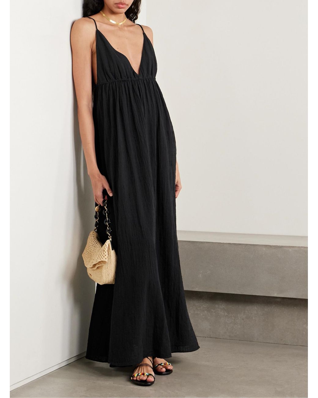 Staud Black Hanna Cotton-Gauze Maxi Dress