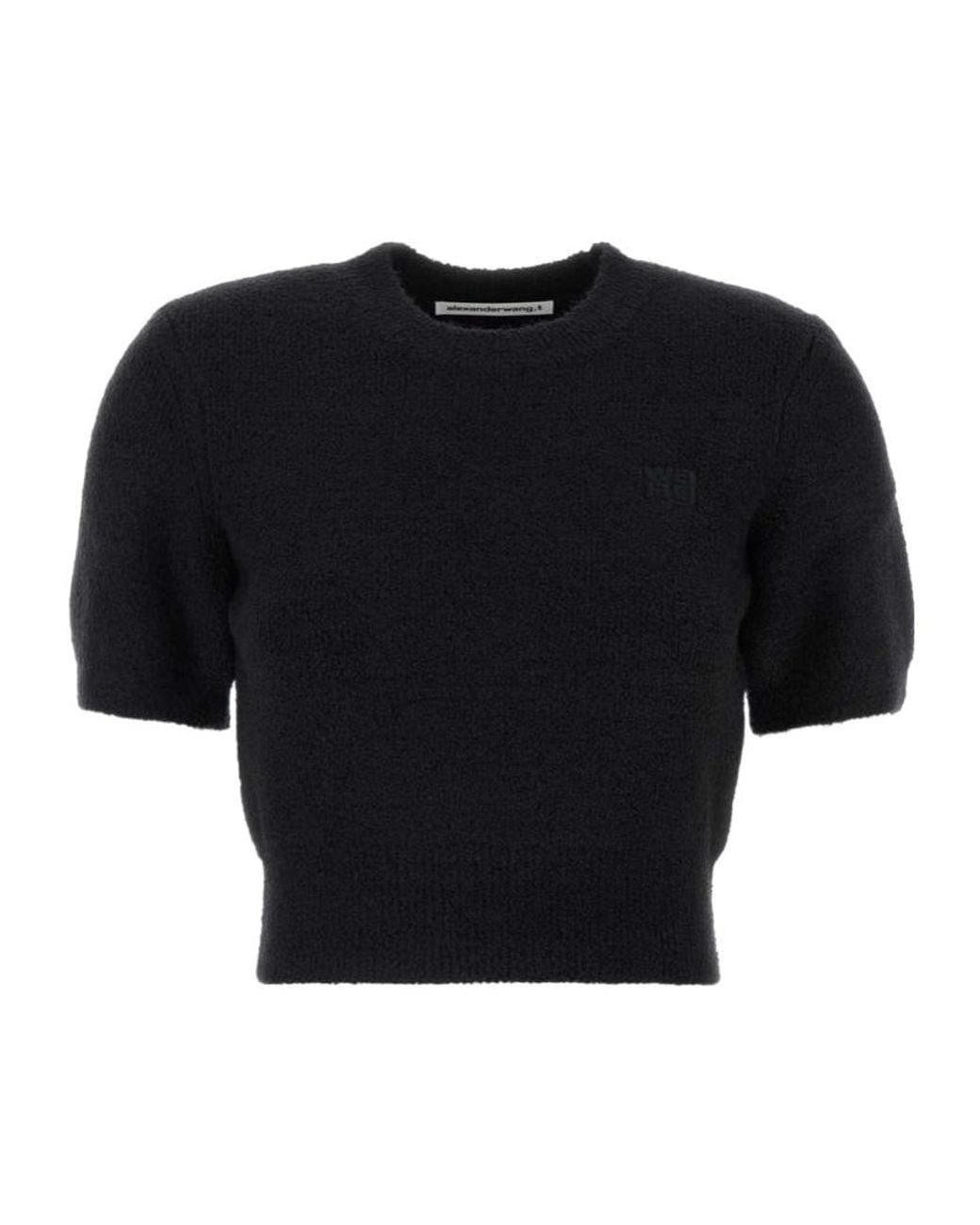 T By Alexander Wang Black Logo Embroidered Cropped Top