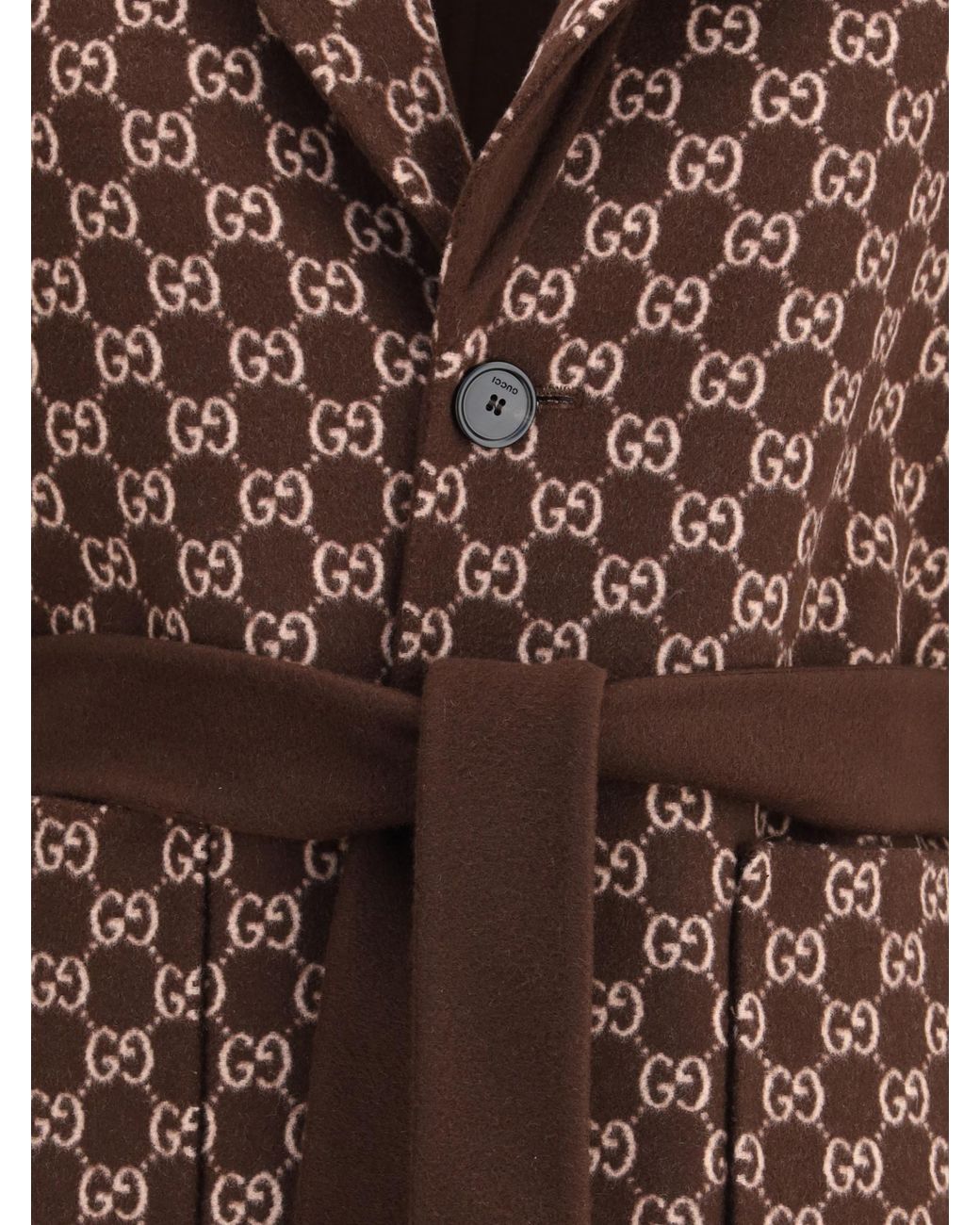 Gucci Brown Belted Button-Up Coat