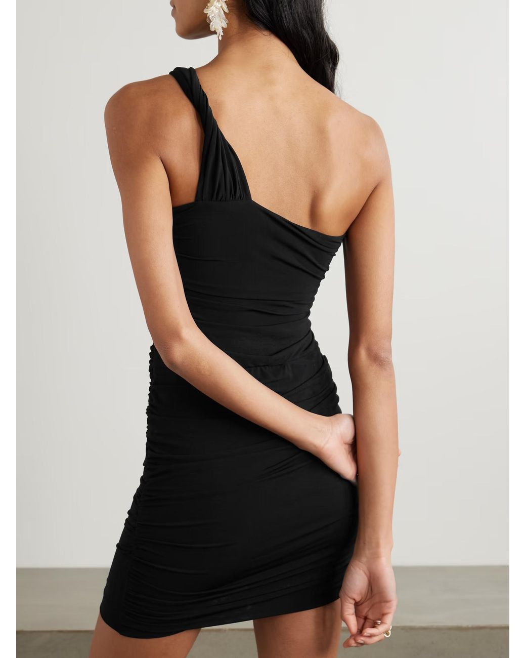 Isabel Marant Black Mylenia One-Shoulder Gathered Stretch-Jersey Mini Dress