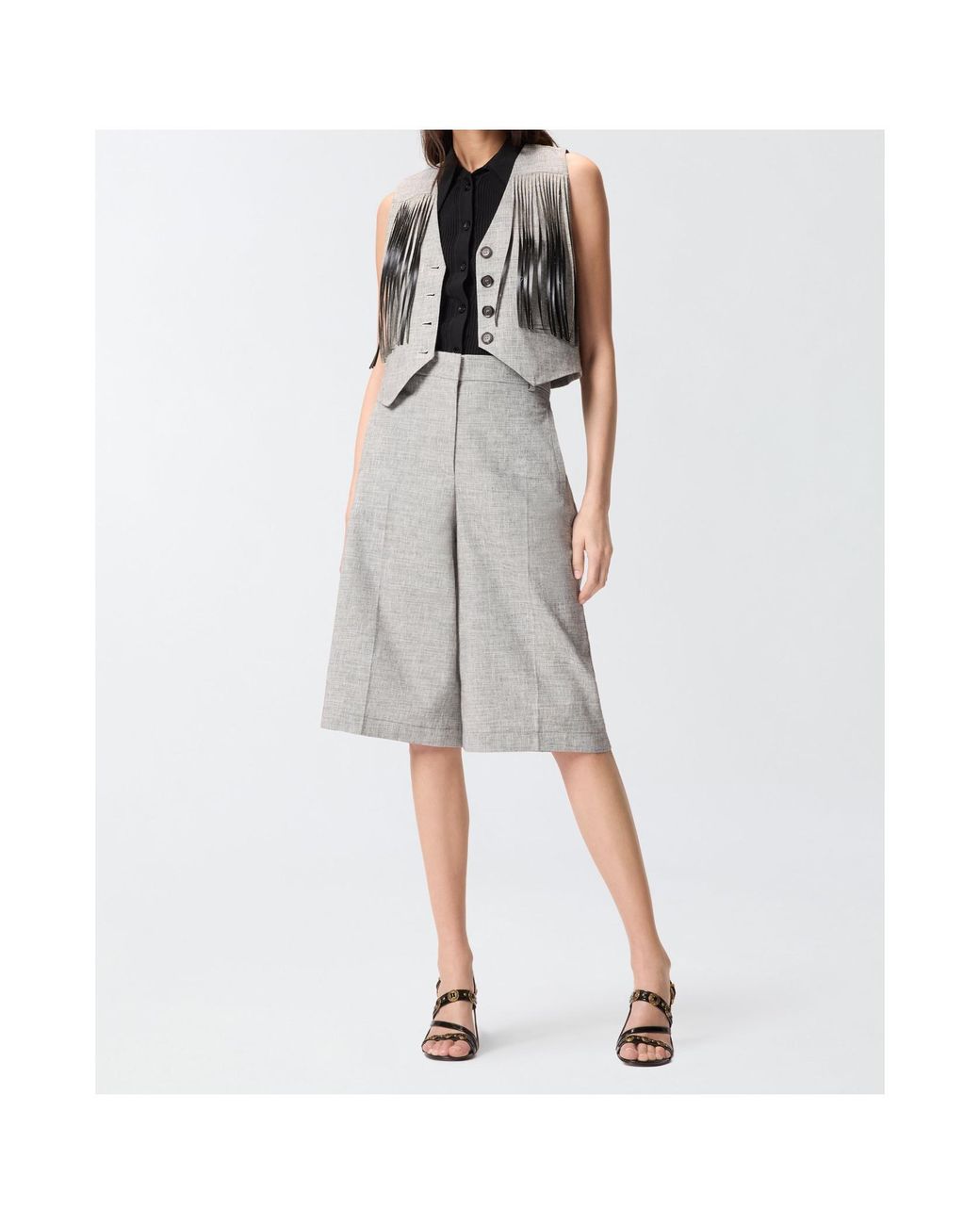 Pinko Gray Pleated Bermuda Shorts