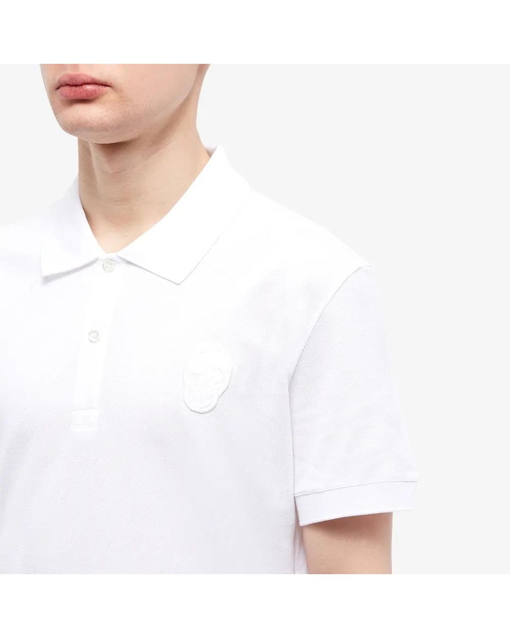 McQueen White Skull-Patch Polo Shirt for men