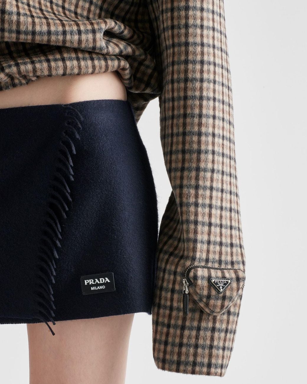 Prada Gray V-Neck Checked Pullover