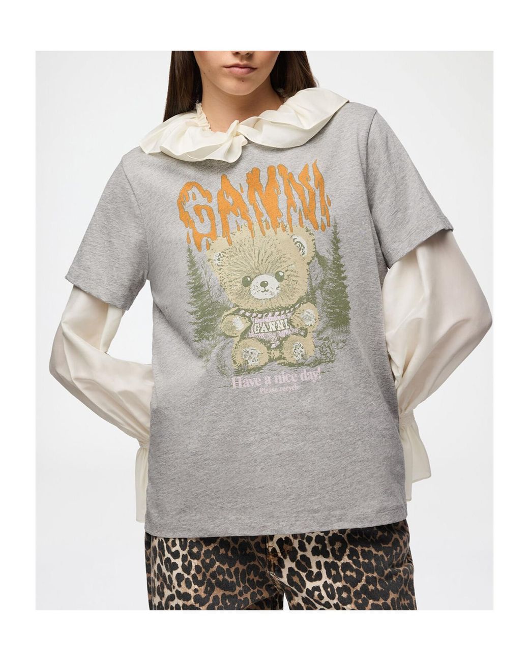 Ganni White Teddy Forest Graphic T-Shirt