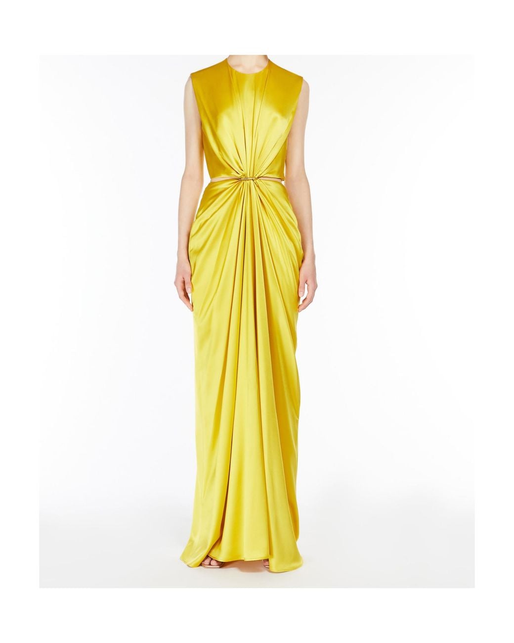 Max Mara Yellow Pianoforte Panaro Hourglass Gathered Sleeveless Dress