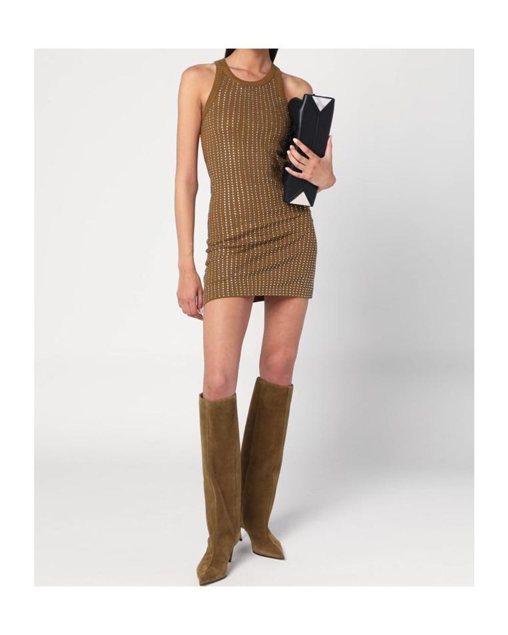 The Attico Natural Mini Dress With Rhinestones
