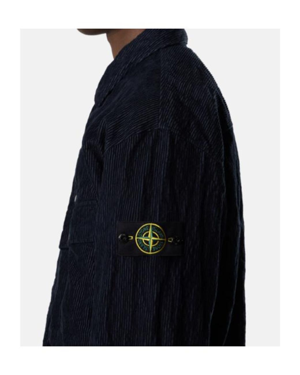 Stone Island Blue Logo Patch Long-Sleeved Overshirt for men