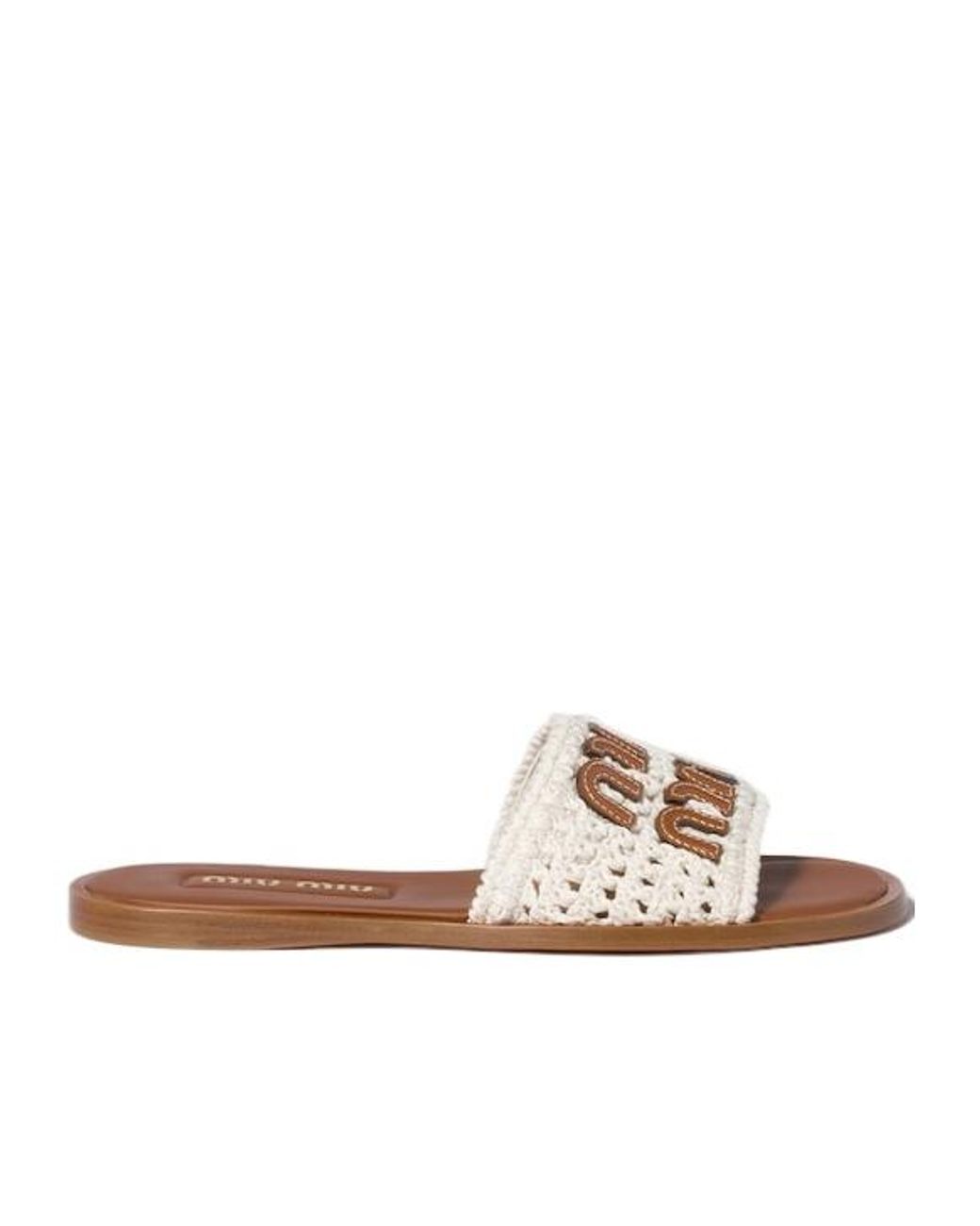 Miu Miu Brown Woven Logo Flat Sandals