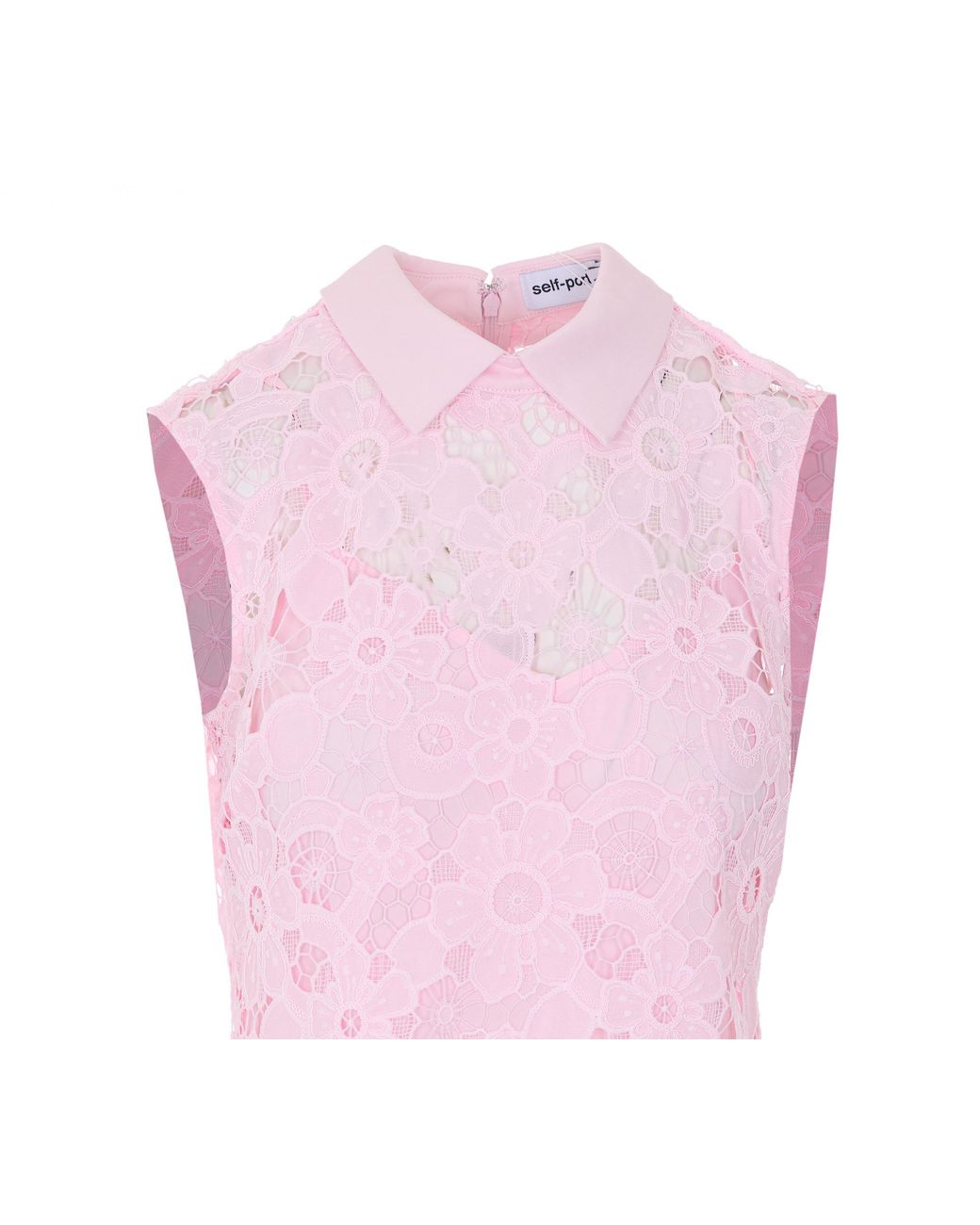 Self-Portrait Pink Embellished-Trim Lace Mini Dress