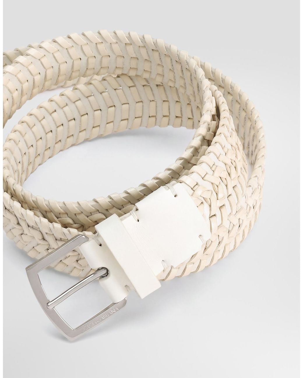 Dolce & Gabbana White Woven Leather Belt for men