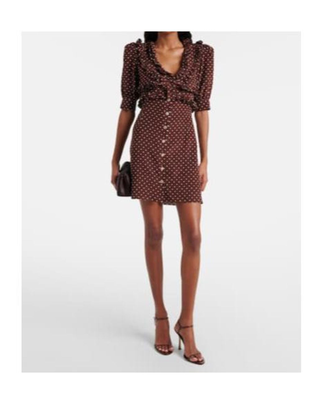 Alessandra Rich Brown Polka-Dot Ruffled Silk Minidress