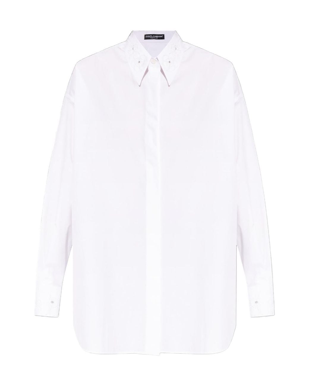 Dolce & Gabbana White Embroidered Collar Long-Sleeved Shirt