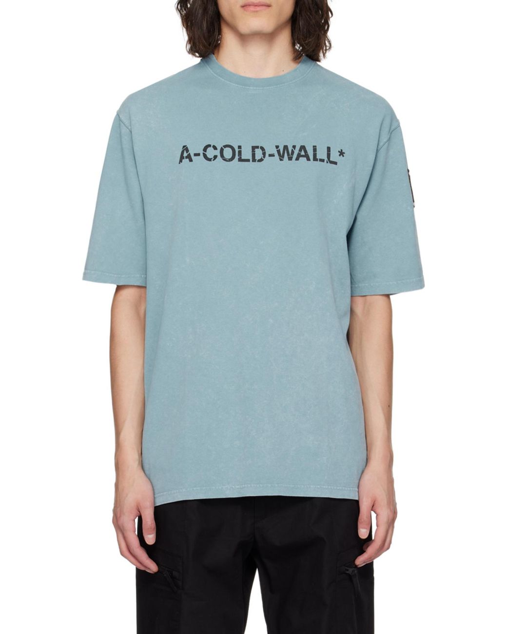 A_COLD_WALL* Blue Overdye Logo-Print T-Shirt for men