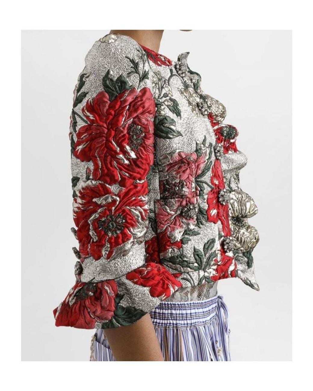 Dolce & Gabbana Red Single-Breasted Floral Jacket