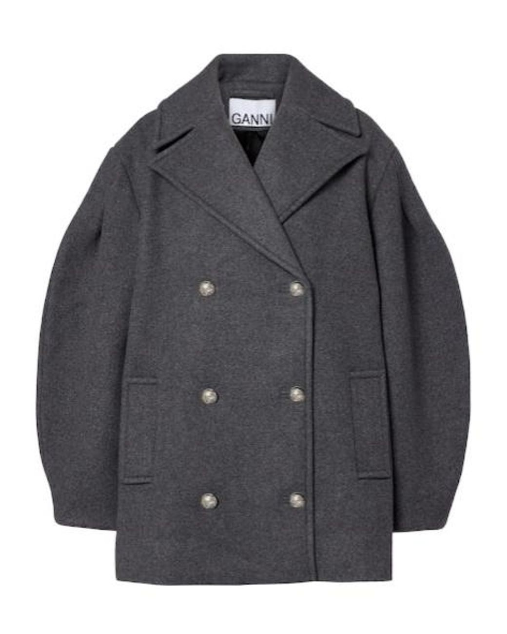 Ganni Gray Oversized Wool-Blend Peacoat