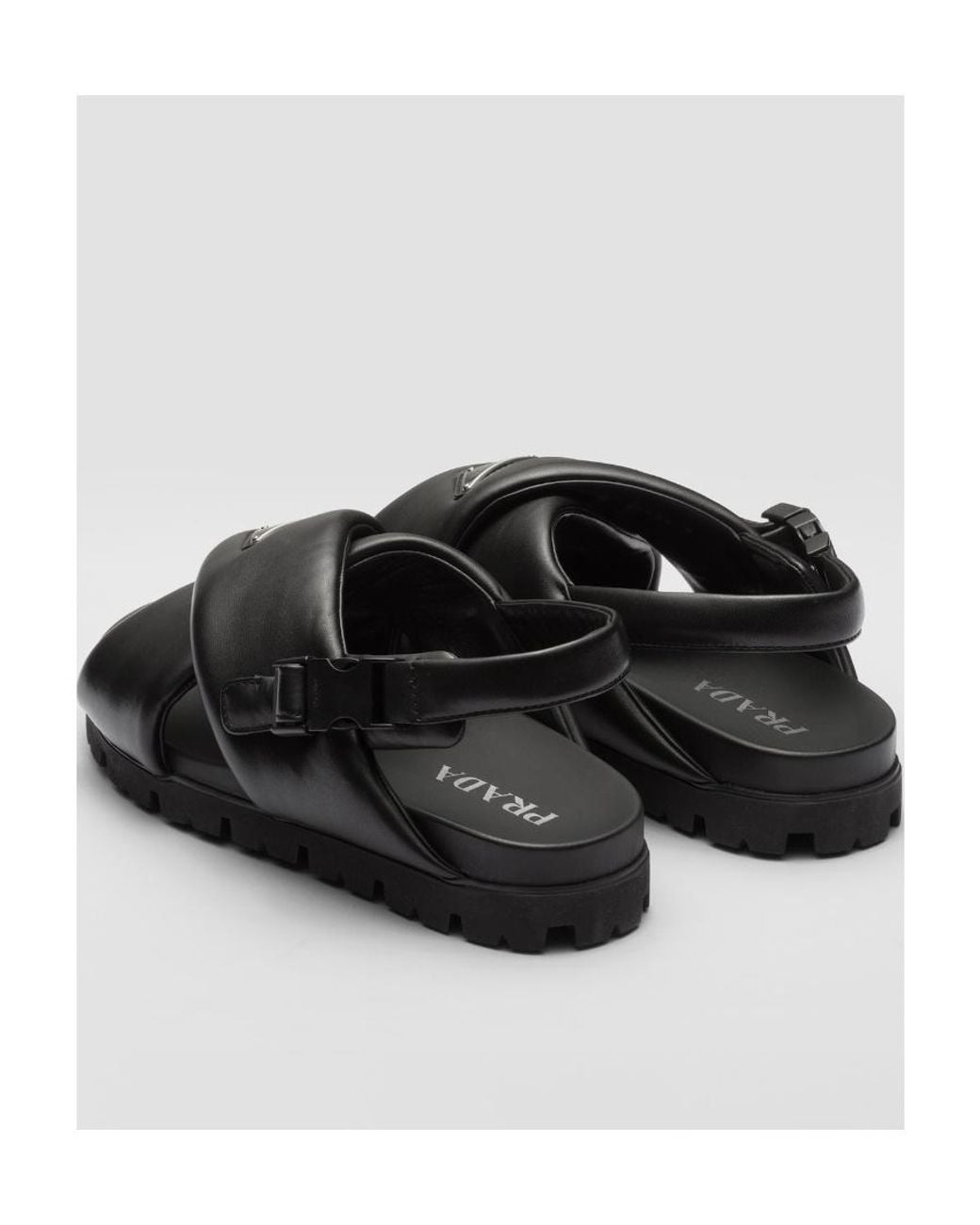 Prada Black Padded Nappa Leather Crisscross Sandals for men