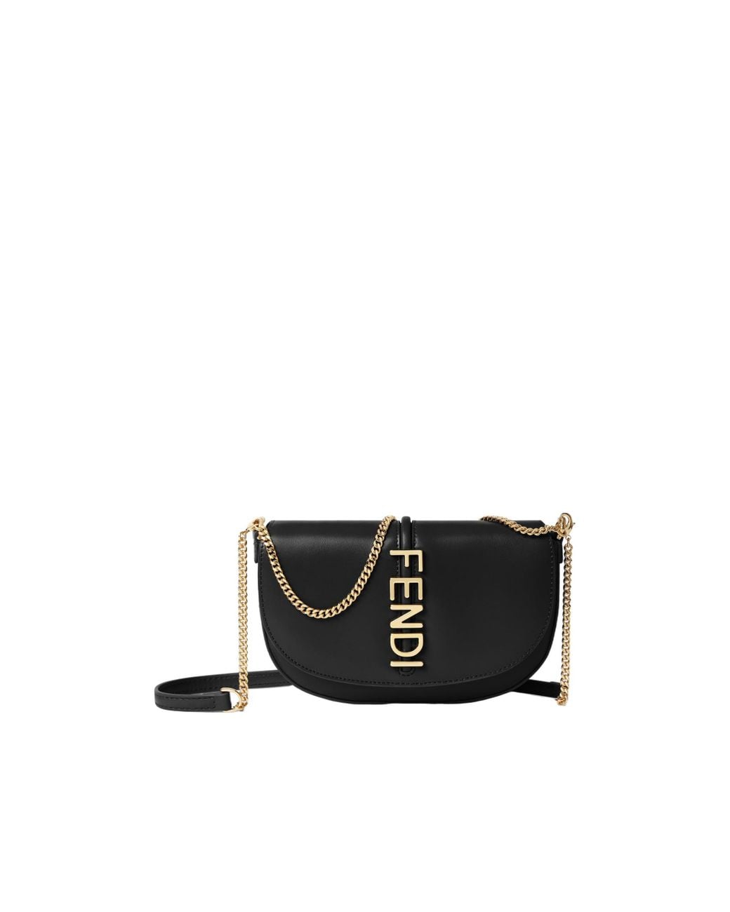 Fendi White Graphy Logo Lettering Chain-Linked Wallet