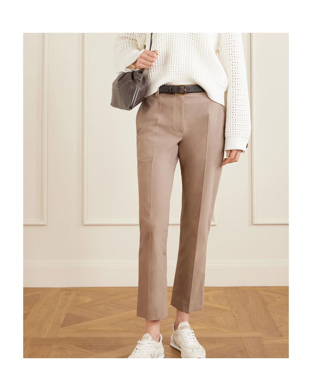 Brunello Cucinelli Natural Concealed-Fastening Cigarette Trousers