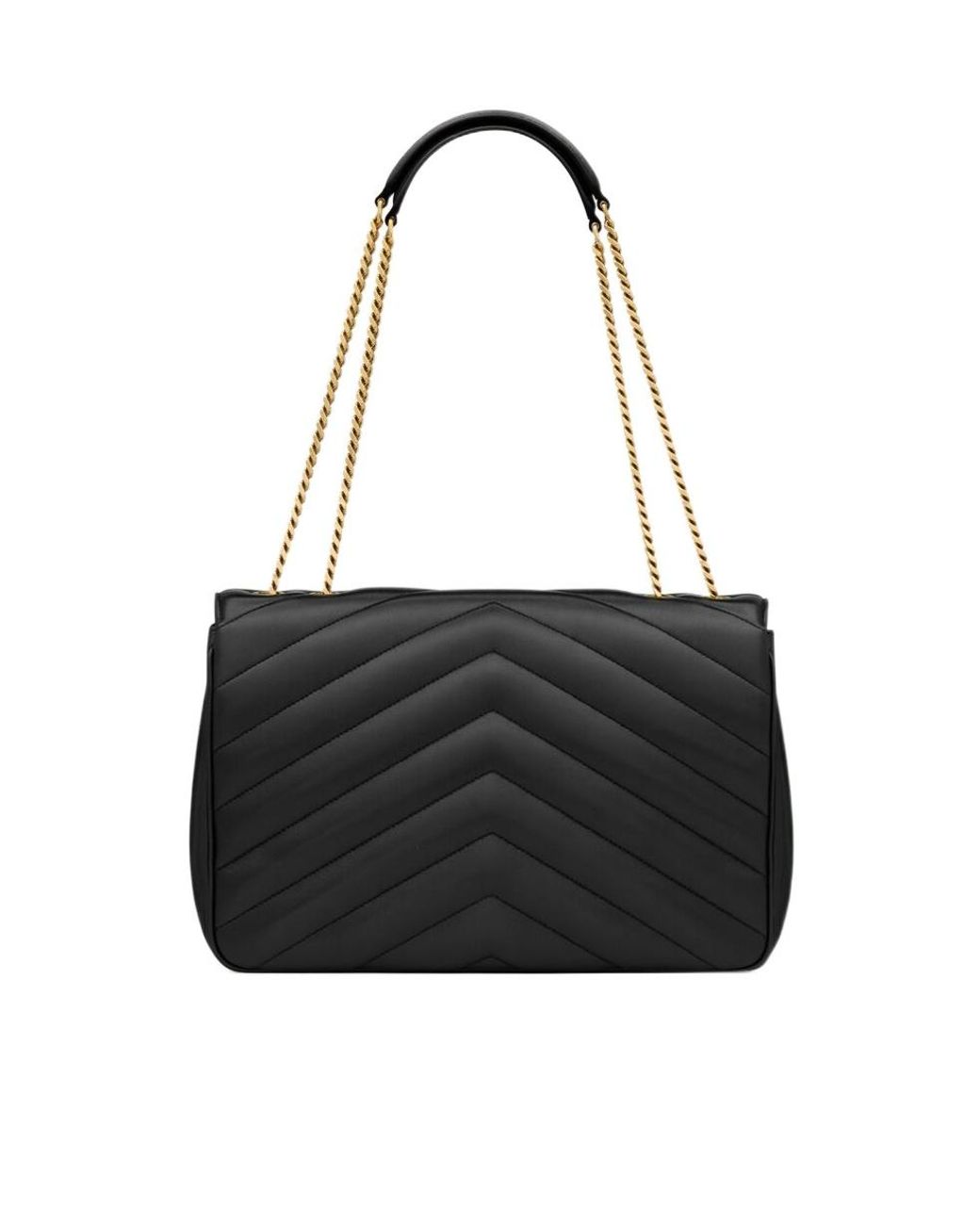 Saint Laurent Black Loulou Foldover Top Large Shoulder Bag