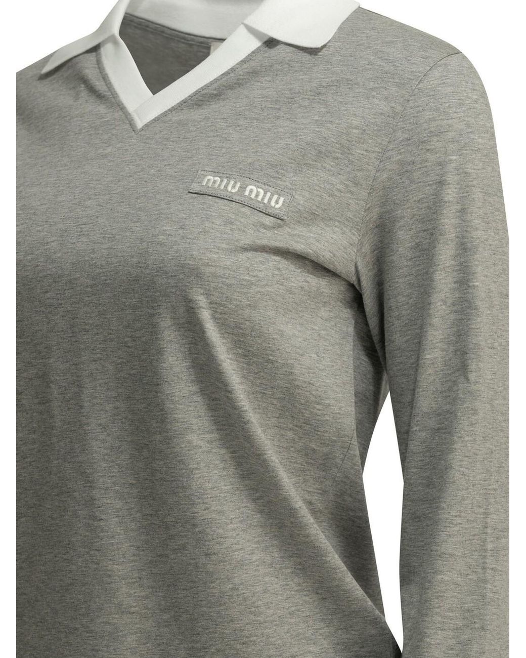 Miu Miu Green Contrast-Collar Knitted Polo Top