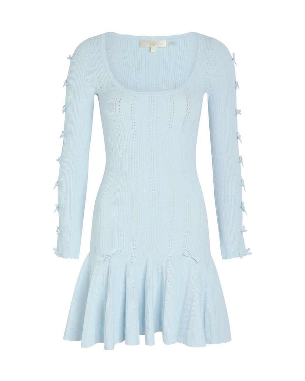 LoveShackFancy Blue Cut-Out Long-Sleeve Mini Dress