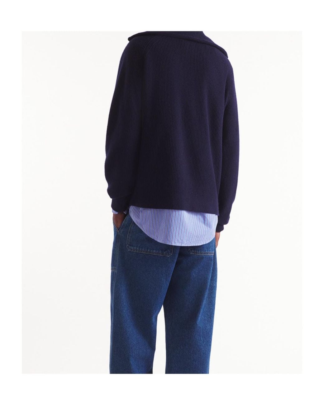Maison Kitsuné Blue Maison Kitsuné Fox-Patch Long-Sleeved Waffle-Knitted Jumper for men
