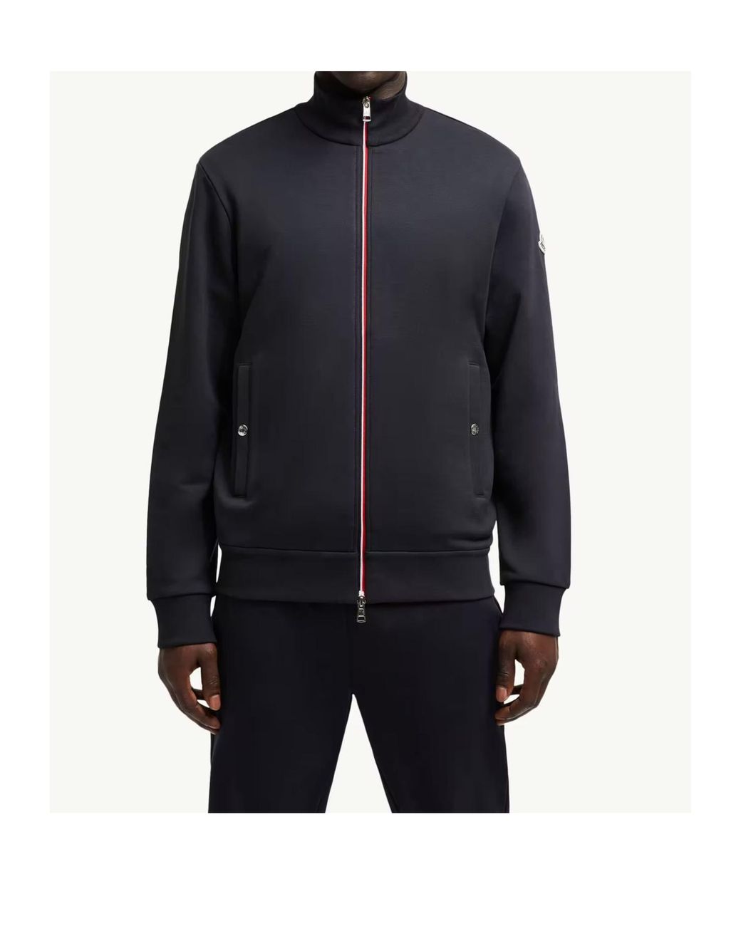 Moncler Black Tricolor-Trimmed Cotton Zip-Up Sweatshirt for men