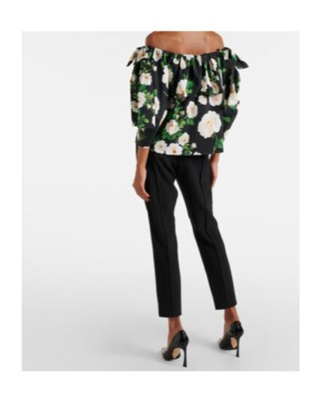 Carolina Herrera Green Floral Off-Shoulder Top