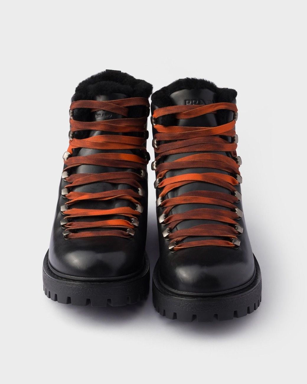 Prada Black Antiqued Leather Lace-Up Ankle Boots for men