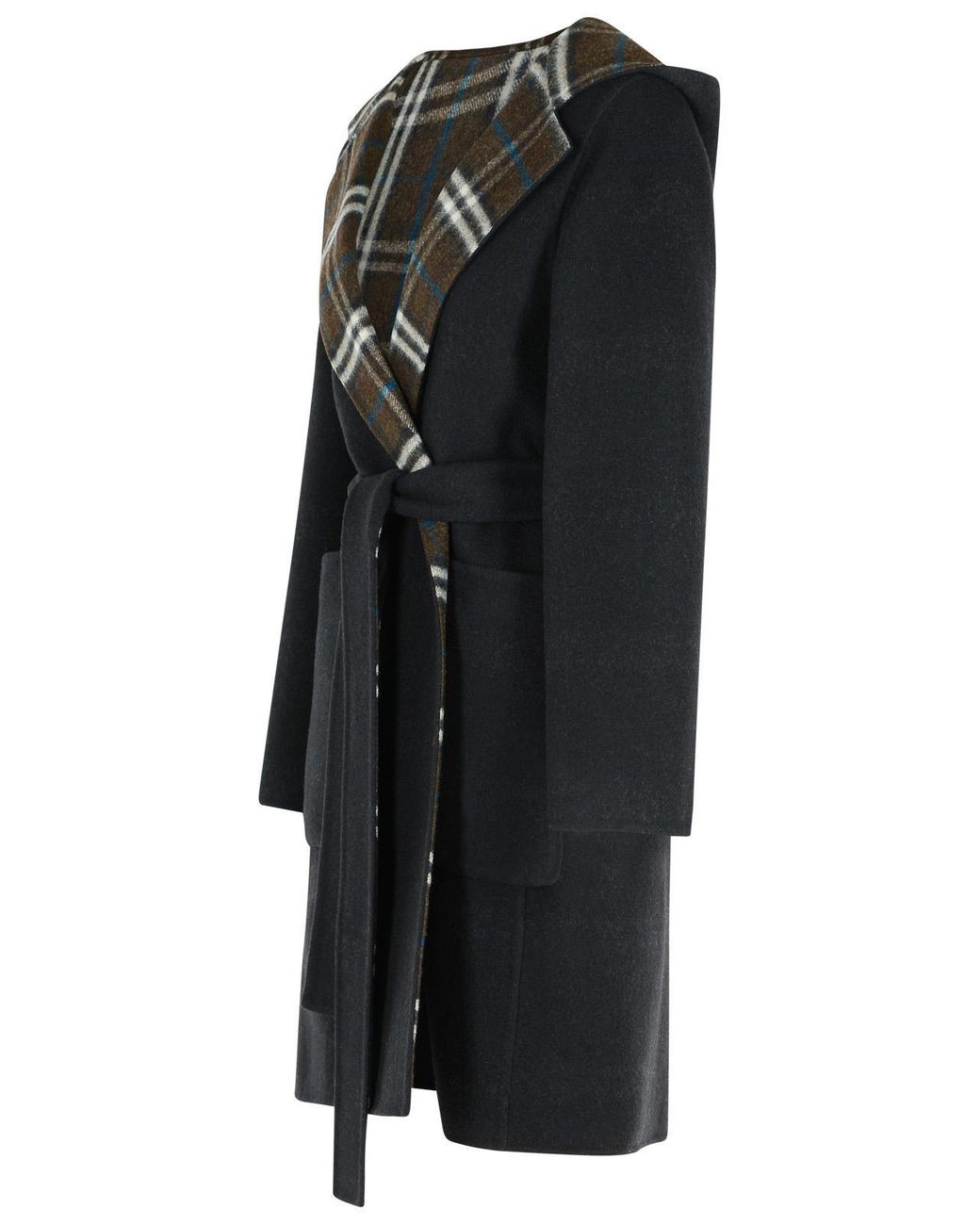 Burberry Black Hampshire Checked Belted Reversible Coat