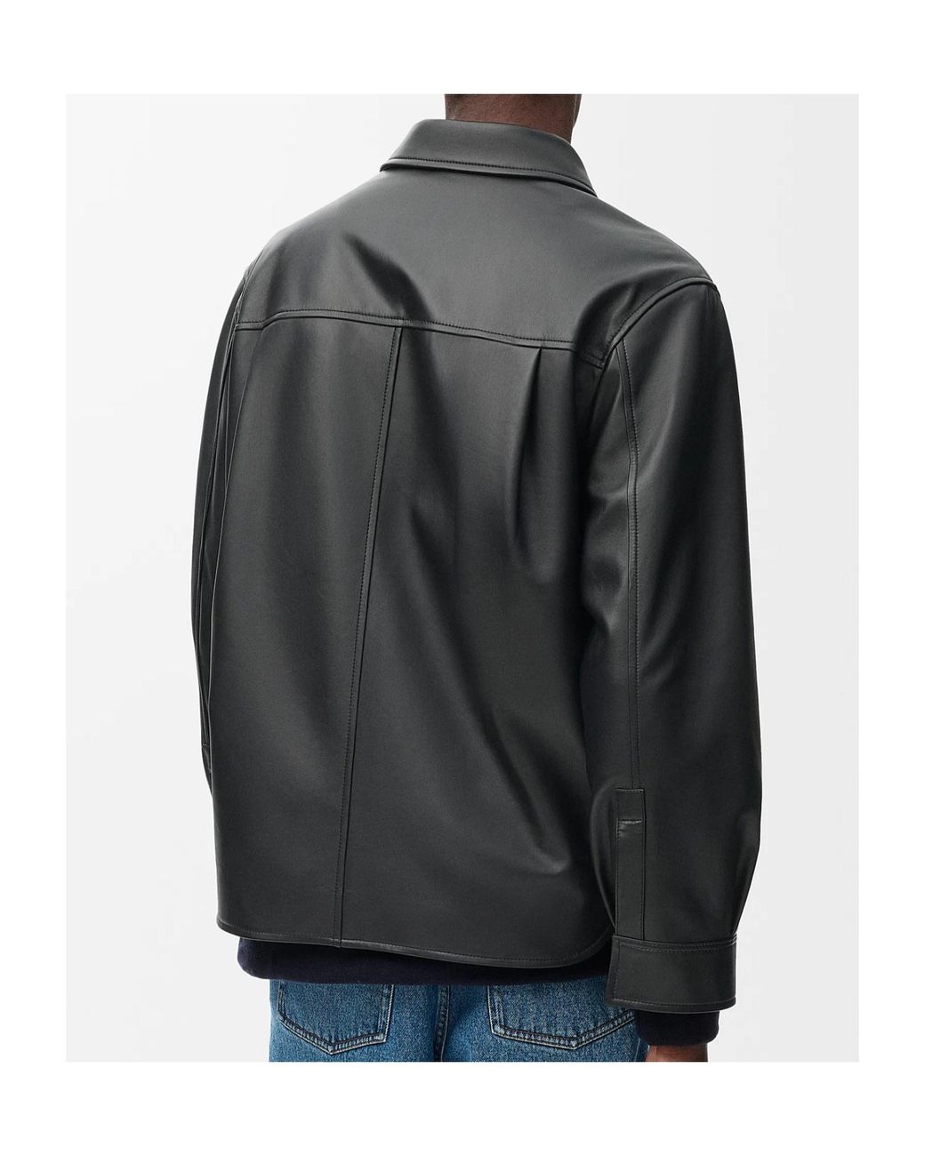 Loewe Black Curved Hem Leather Shirt for men