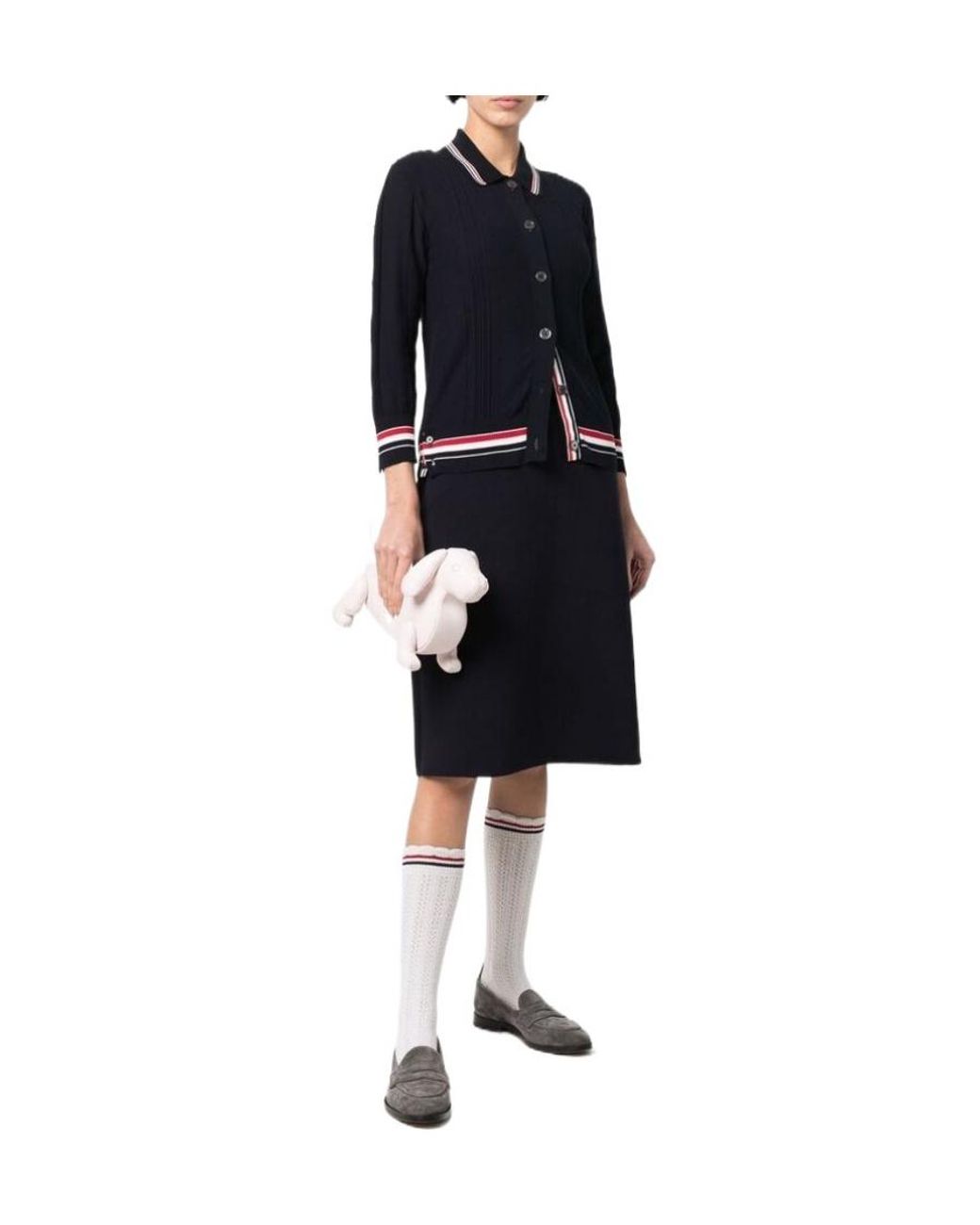 Thom Browne Blue Rwb Stripe Trim Polo Top