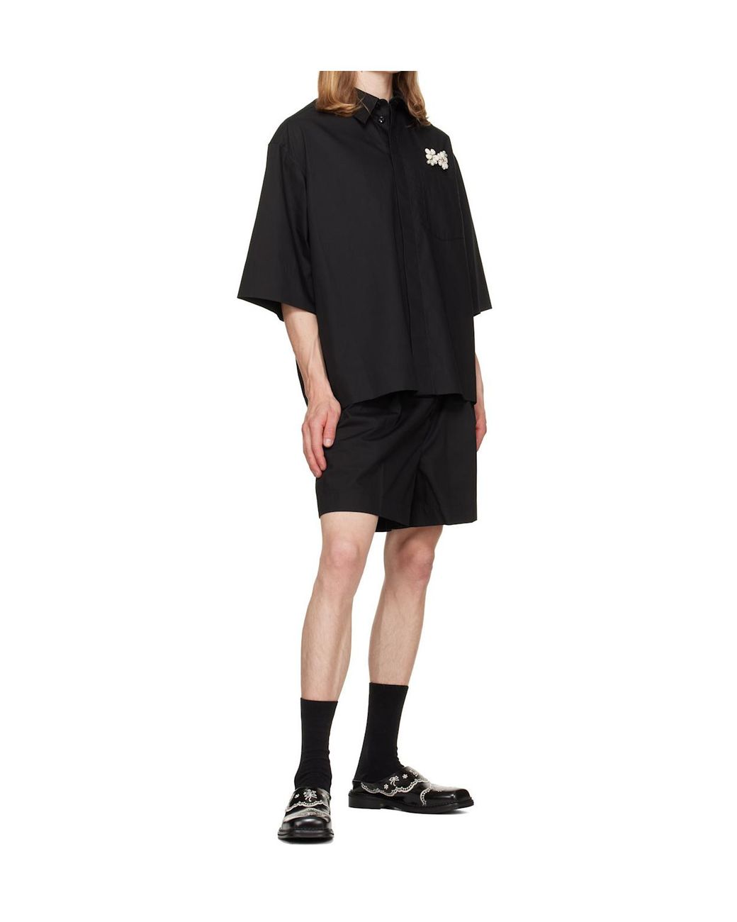 Simone Rocha Black Embroidered Leather Mules for men