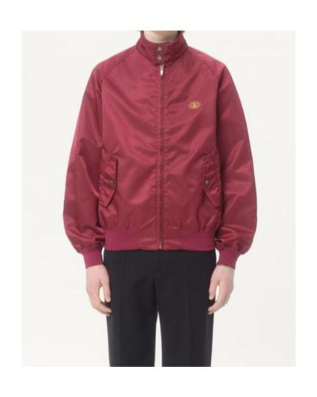 Valentino Red Logo Patch Zip-Up High Neck Jacket for men