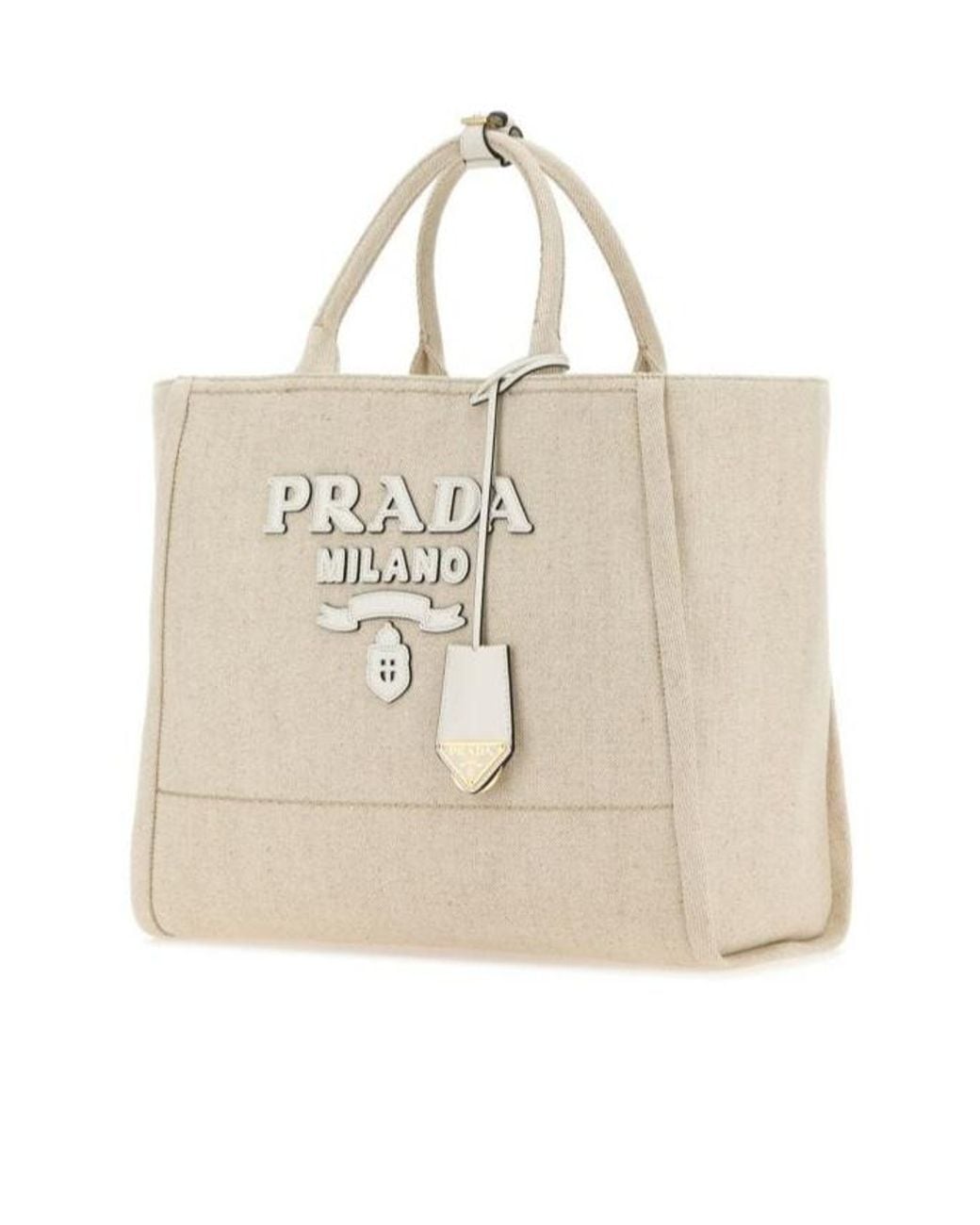 Prada Natural Logo-Appliqué Large Top Handle Bag