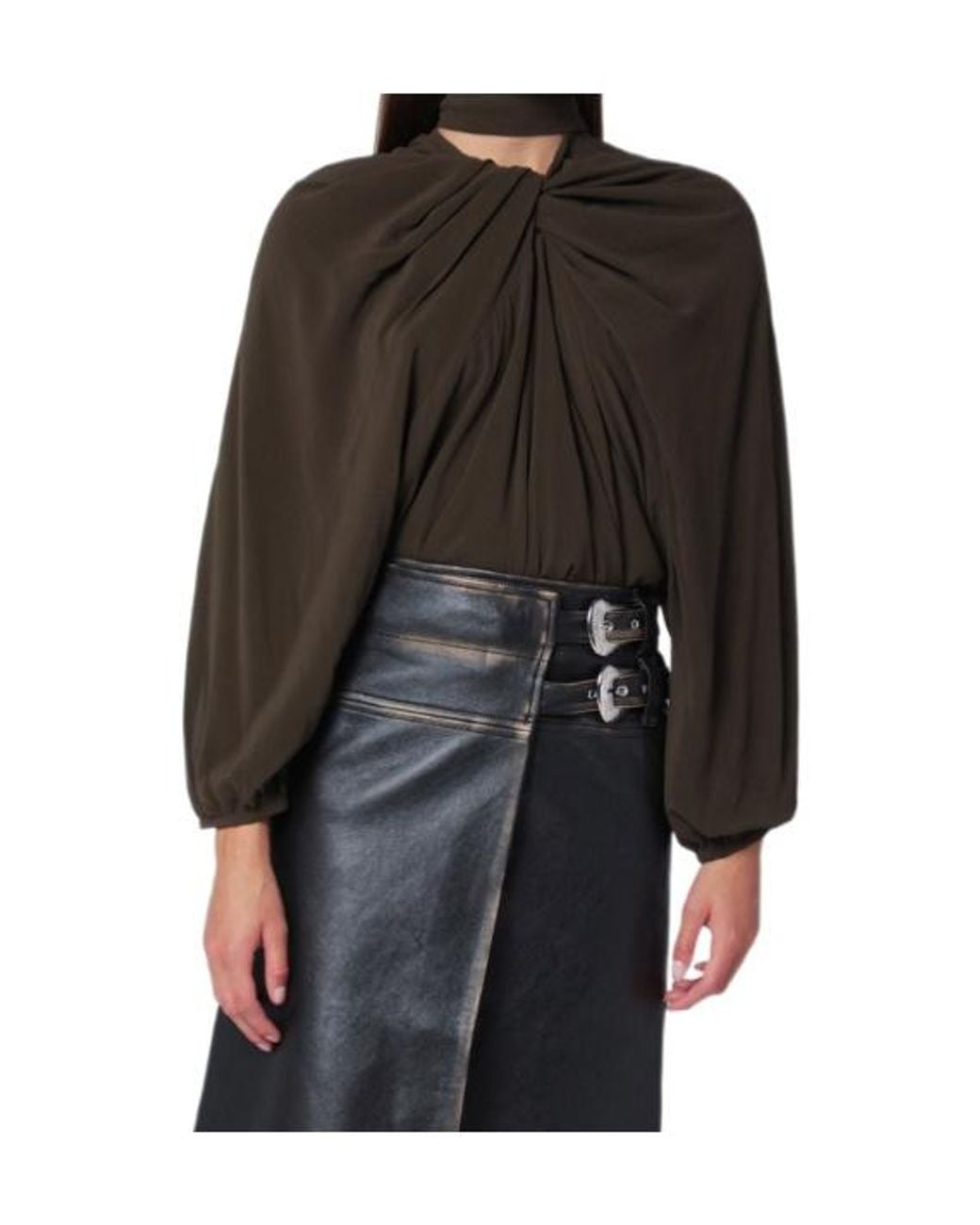 NAMACHEKO Black Draped Silk Top